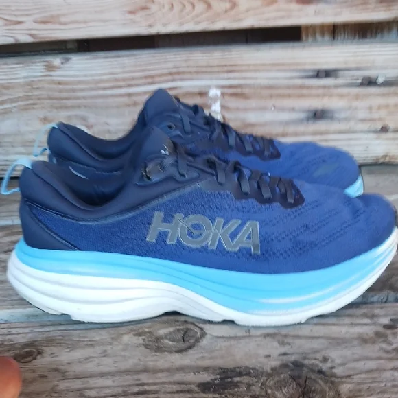 Hoka Bondi 8 Blue and Black Athletic Shoes with Maximalist Cushioning - Picture 5 of 15